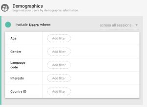 Step 4: Choose Suggested audience -> Templates -> Demographics. Add filters.

